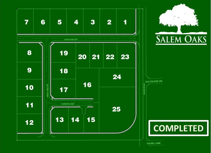 A graphic depicting the Tom Watson Construction building site in the Salem Oaks neighborhood of Conway